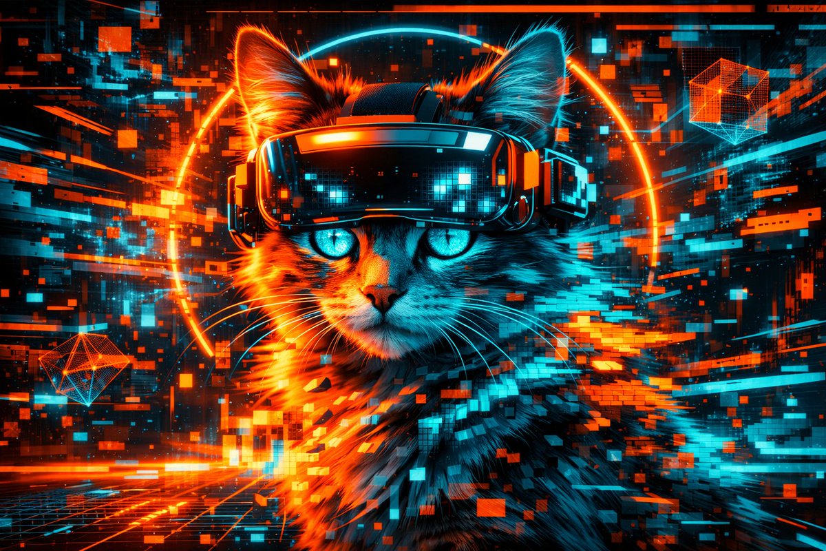 VR中的超现实故障艺术猫咪
