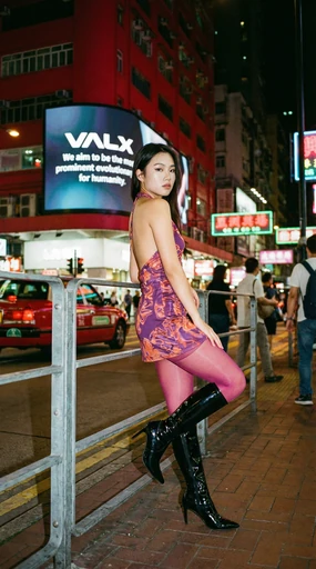 Fashion portrait under a night street flash