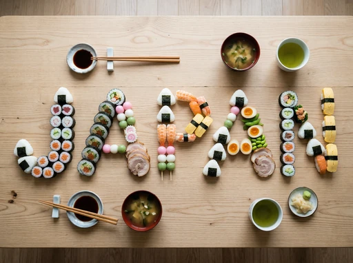 Top-down Japanese food composition spelling Japan