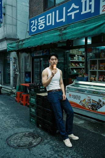 Cinematic figure in a cool teal urban alley