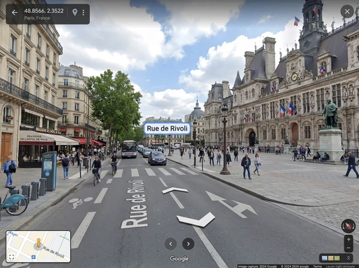 Paris street view with a map interface overlay