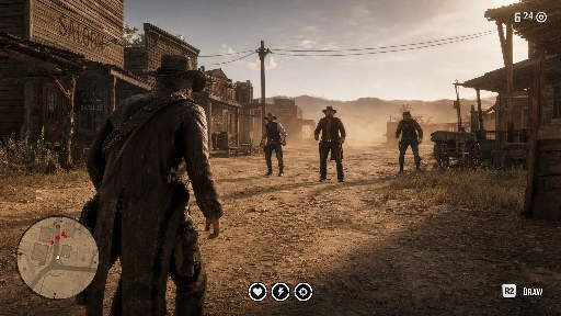 Western game storyboard with a frontier-town shootout and escape