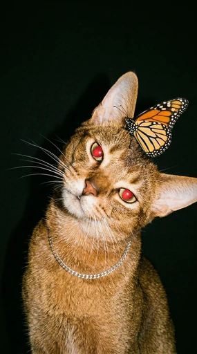 Red-eye close-up portrait of an Abyssinian cat